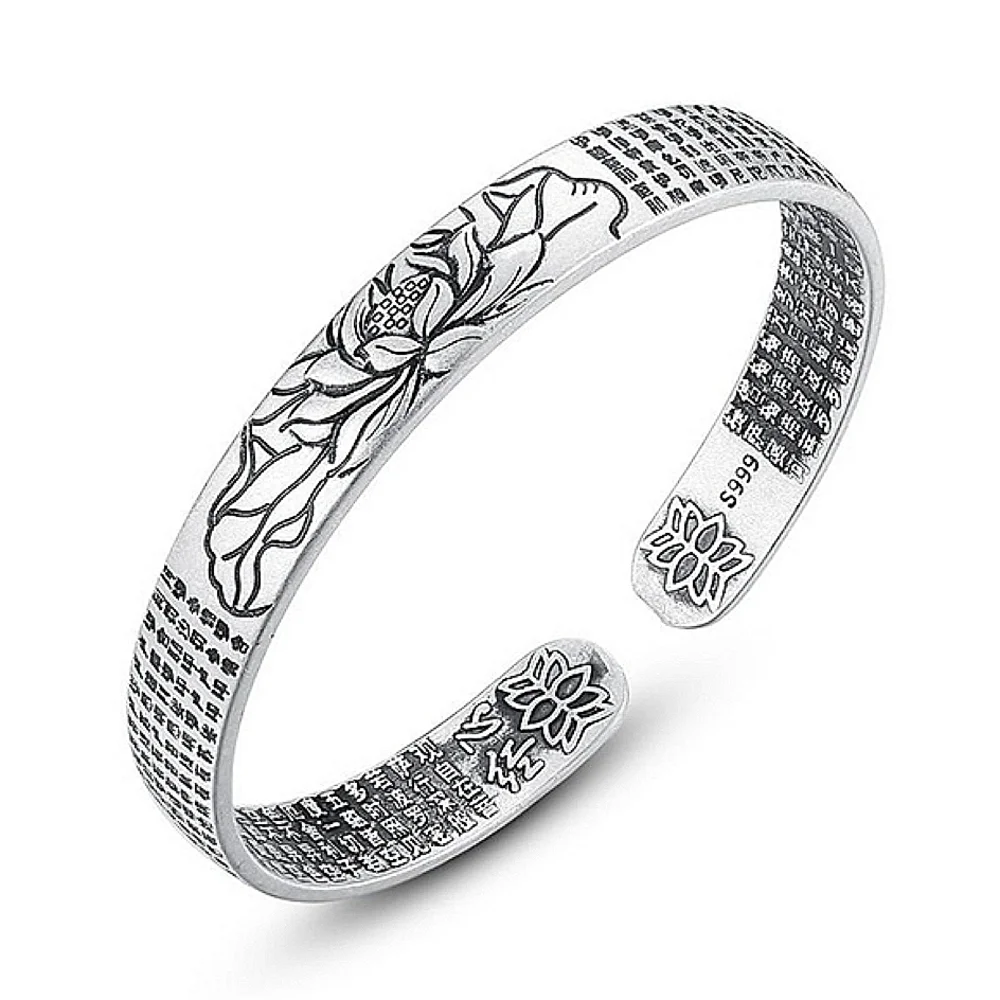 NEW Buddhist 999 Silver‎ Lotus Cuff Bracelet One Size, Adjustable